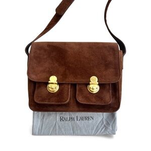 Ralph Lauren Collection Flap Shoulder Bag Brown Suede